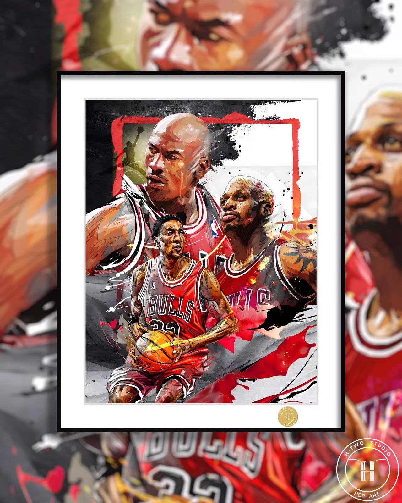 《OG–公牛三巨头》乔丹皮蓬罗德曼NBA公牛队装饰画