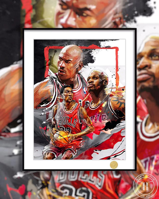 《OG–公牛三巨头》乔丹皮蓬罗德曼NBA公牛队装饰画