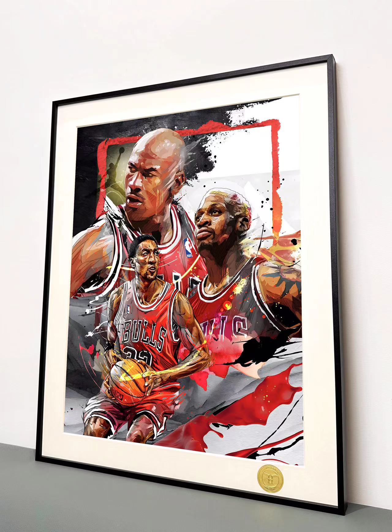 《OG–公牛三巨头》乔丹皮蓬罗德曼NBA公牛队装饰画