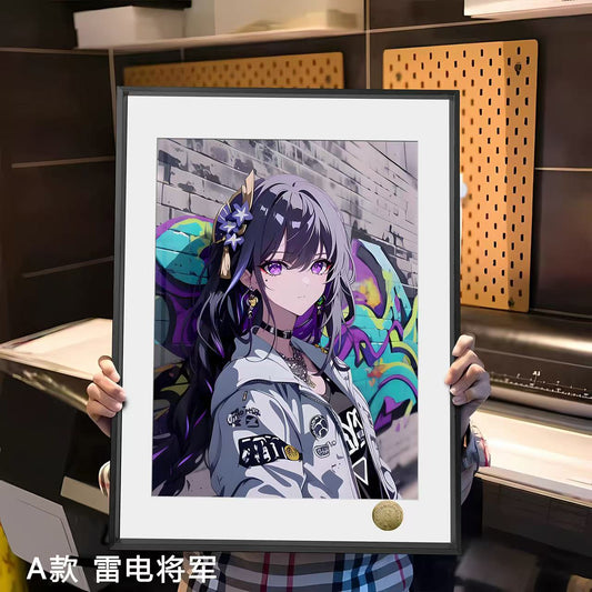 原神雷电将军胡桃八重神子涂鸦潮流装饰画