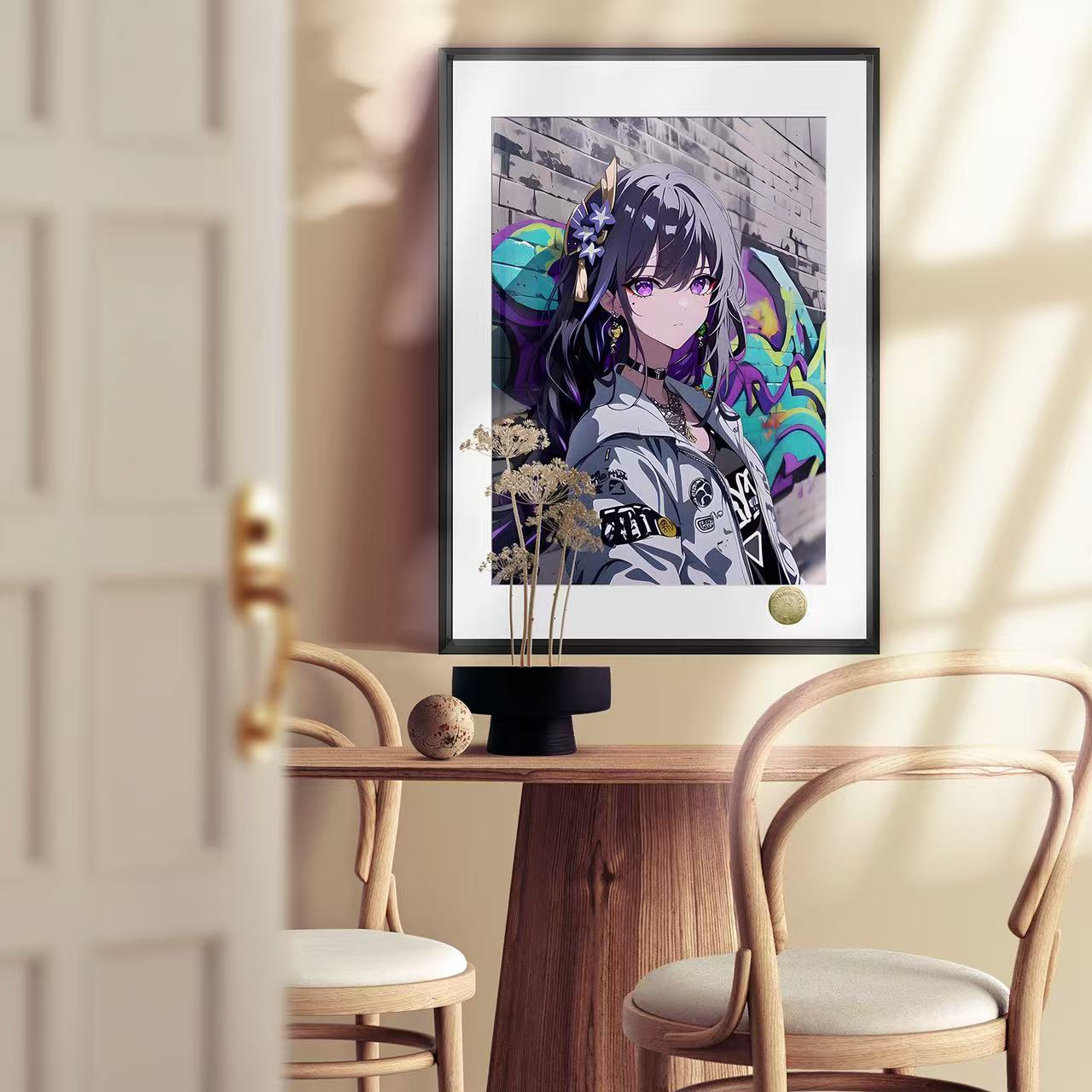 原神雷电将军胡桃八重神子涂鸦潮流装饰画